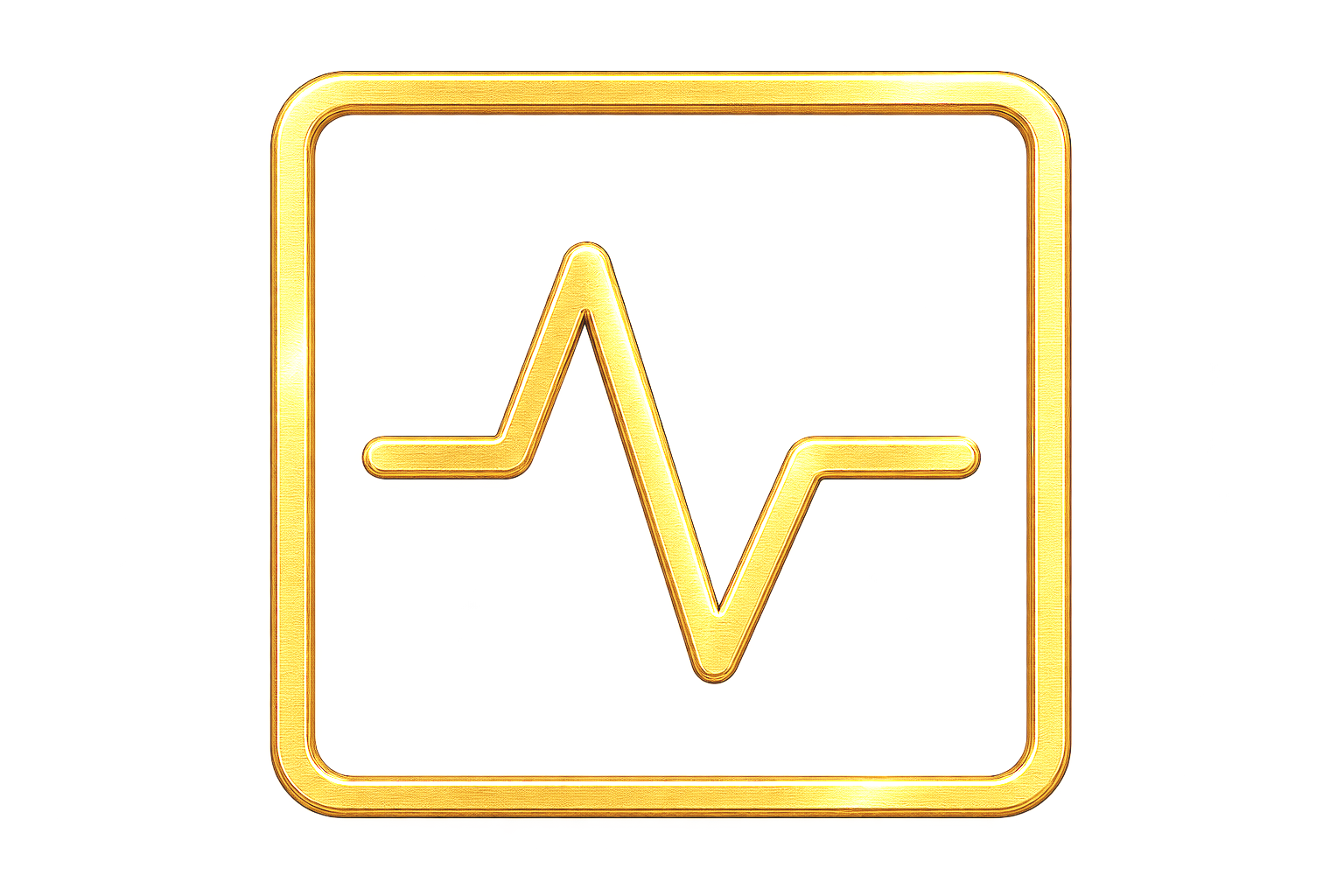 A gold neon sign of a square with an electrocardiogram line inside.