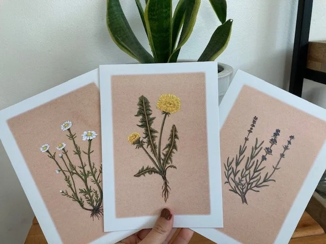Chamomile, Dandelion, Lavender
5x7 greeting cards