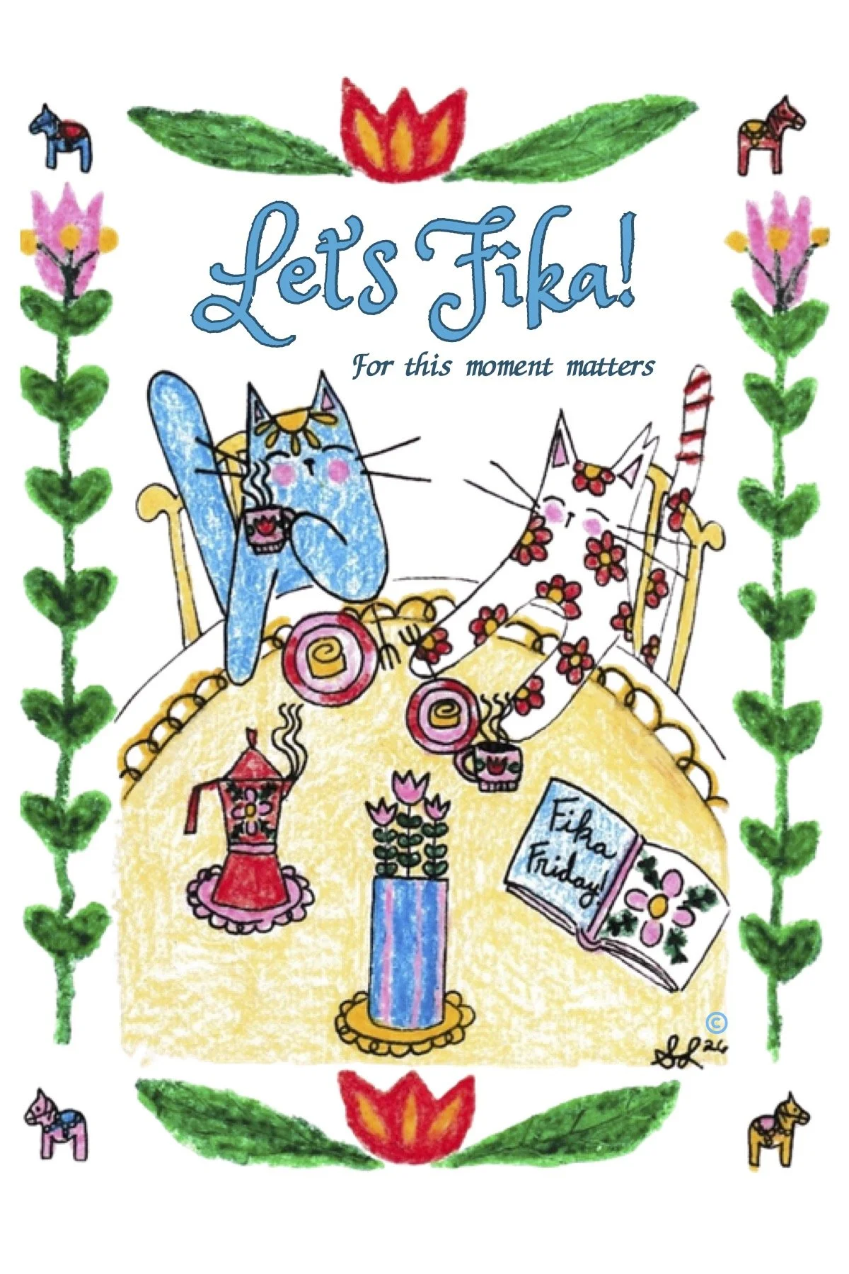 Let's Fika! Kitty Cat Card Design 