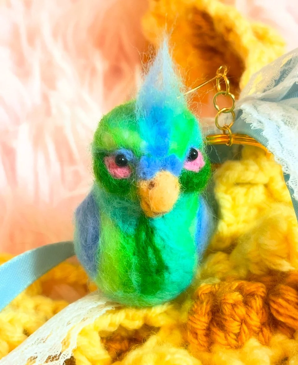 Needle Felted Lovey Bird Keychain