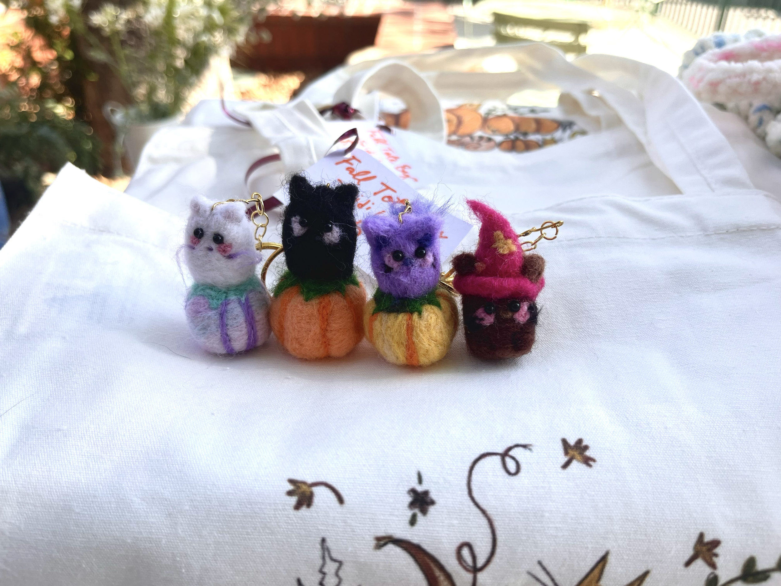 Needle Felted Fall Kitty Cat Keychain's