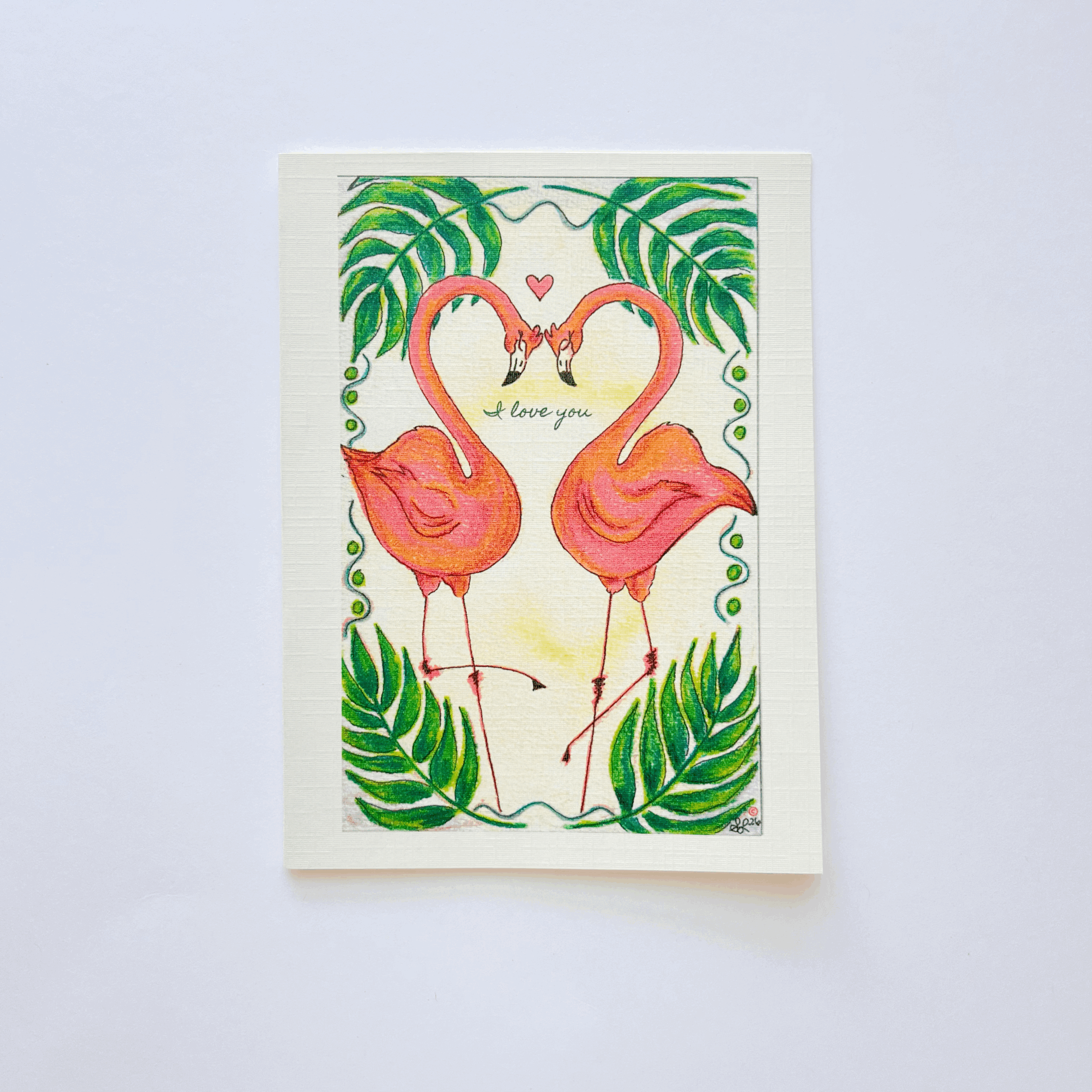 Sweet and Loving Flamingos (Greeting Card)