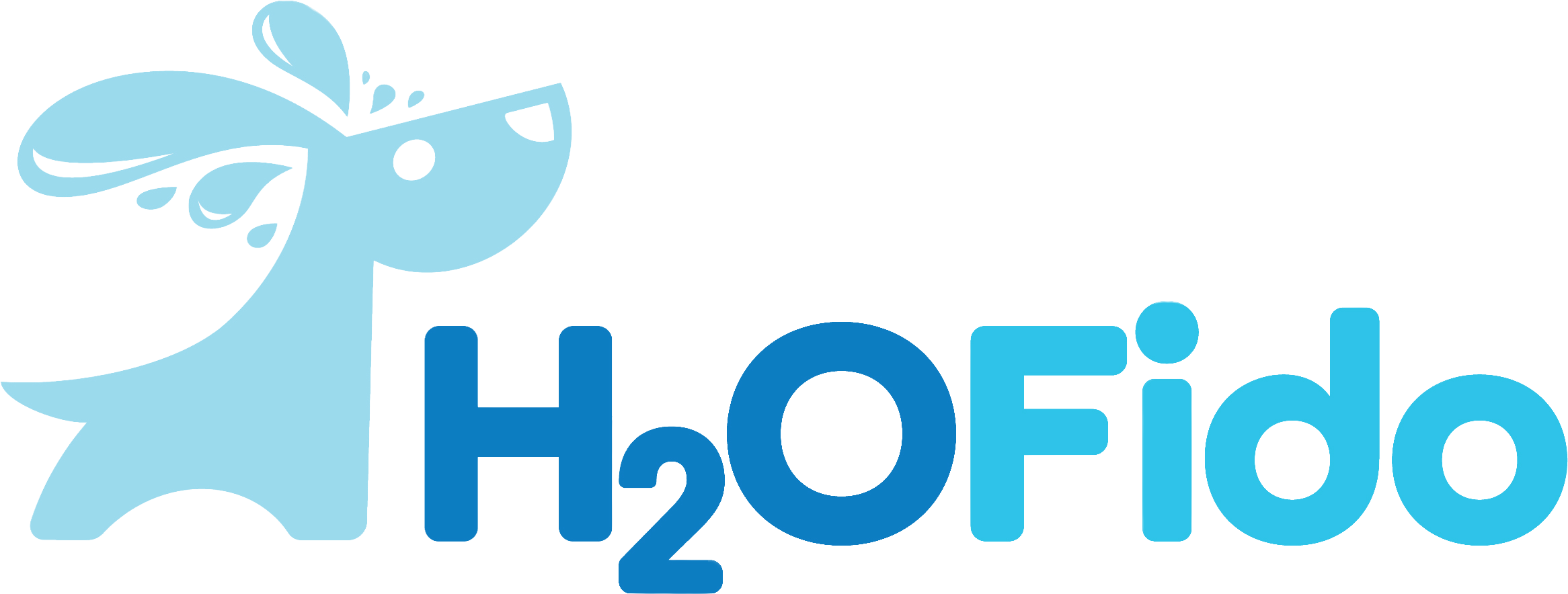 Logo for HoOfido featuring a stylized cartoon dog in a light blue color with water splashes, and the text 'HoOfido' in blue capital letters, with 'H' and 'O' being larger.