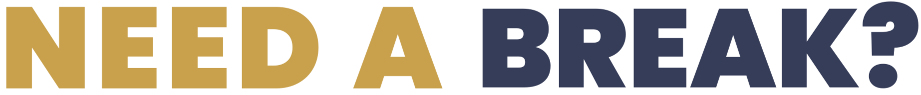 Text image with large, bold letters saying "Need a break?"