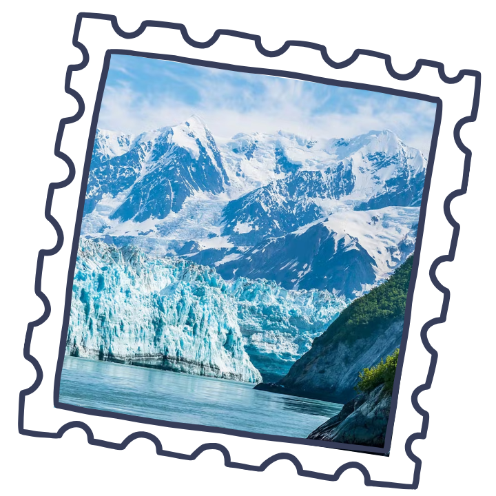 Snow-capped mountains, glaciers, and a body of water in a scenic landscape.