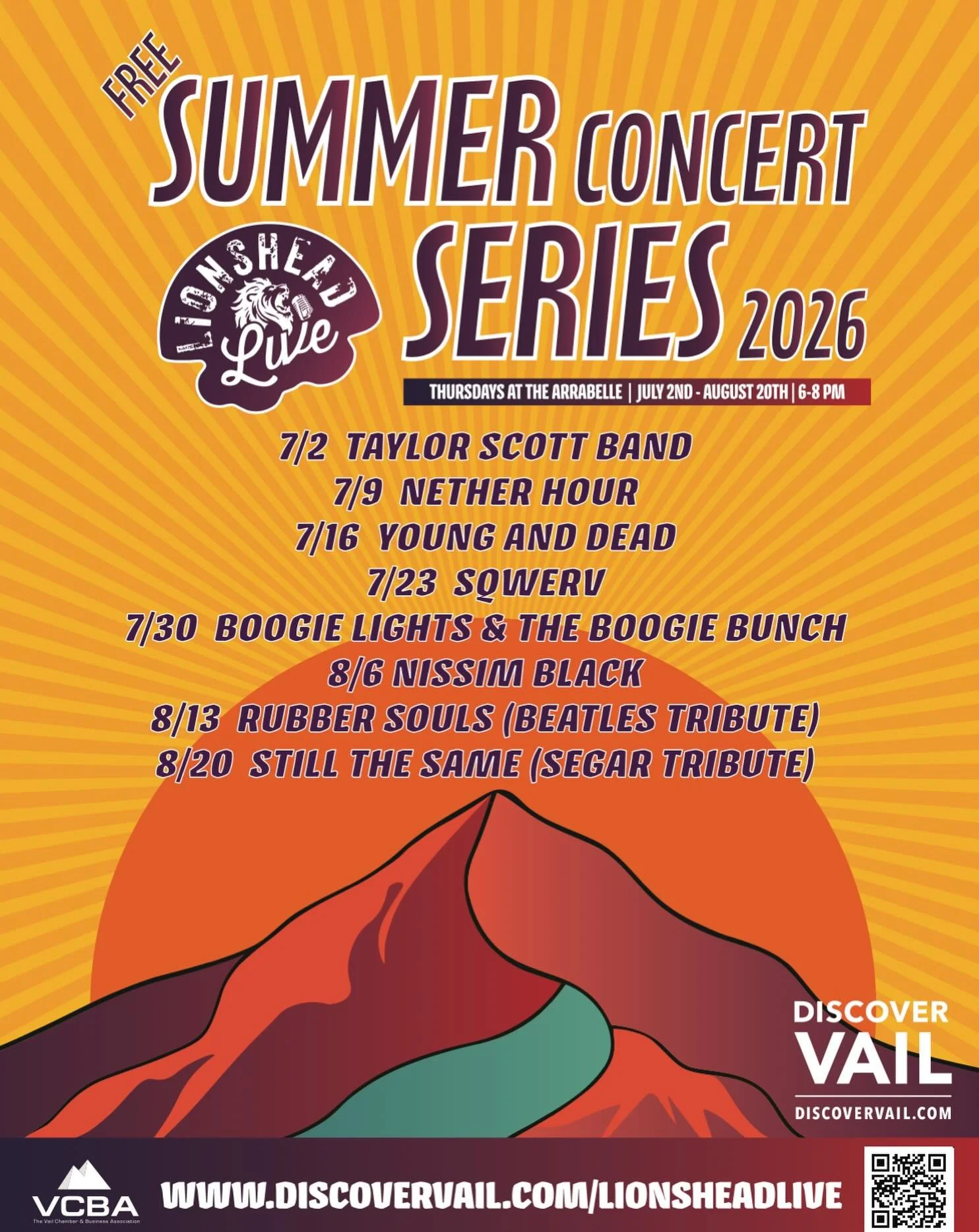 Stoked for #lionsheadlive to start this week! 

We have an absolute stacked lineup of artists coming your way every Thursday from 6-8pm in Lionshead Village. 

Thanks to @discovervailcolorado for presenting this series and keeping the music free for 