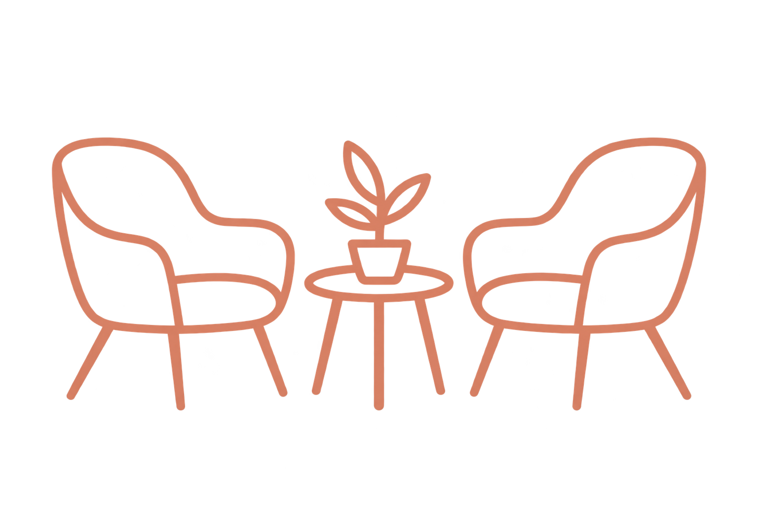 Two chairs facing each other, representing a comfortable space for counselling and conversation.