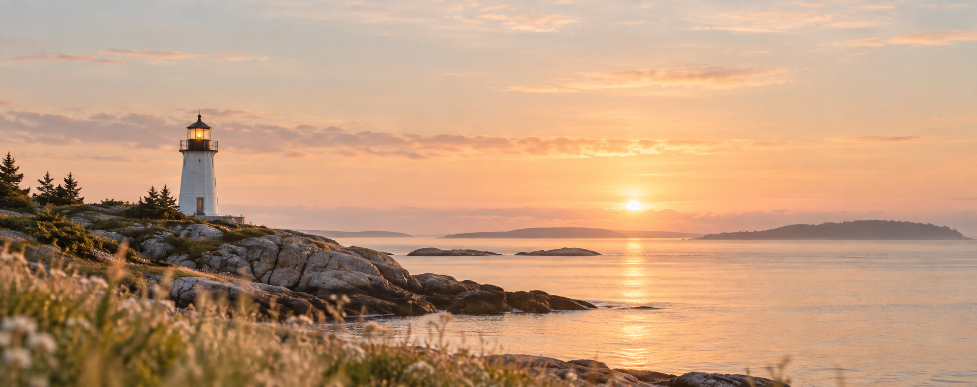 Lighthouse at sunset, representing hope, clarity and finding a way forward.