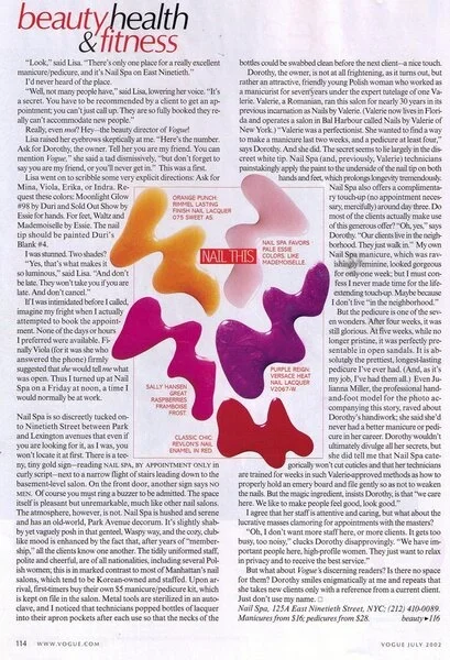 Close-up of a colorful nail polish swatch display with various shades of pink, purple, and white, labeled 'Nails this' with brand and color information.
