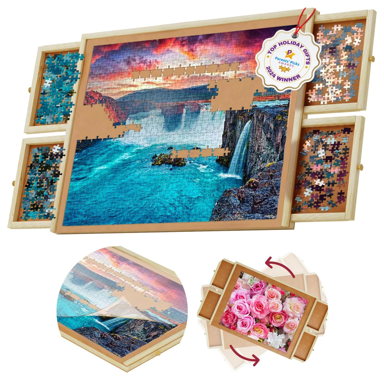 Beyond Innoventions 1000-Piece Rotating Wooden Puzzle Board – B0BQNFRNYG