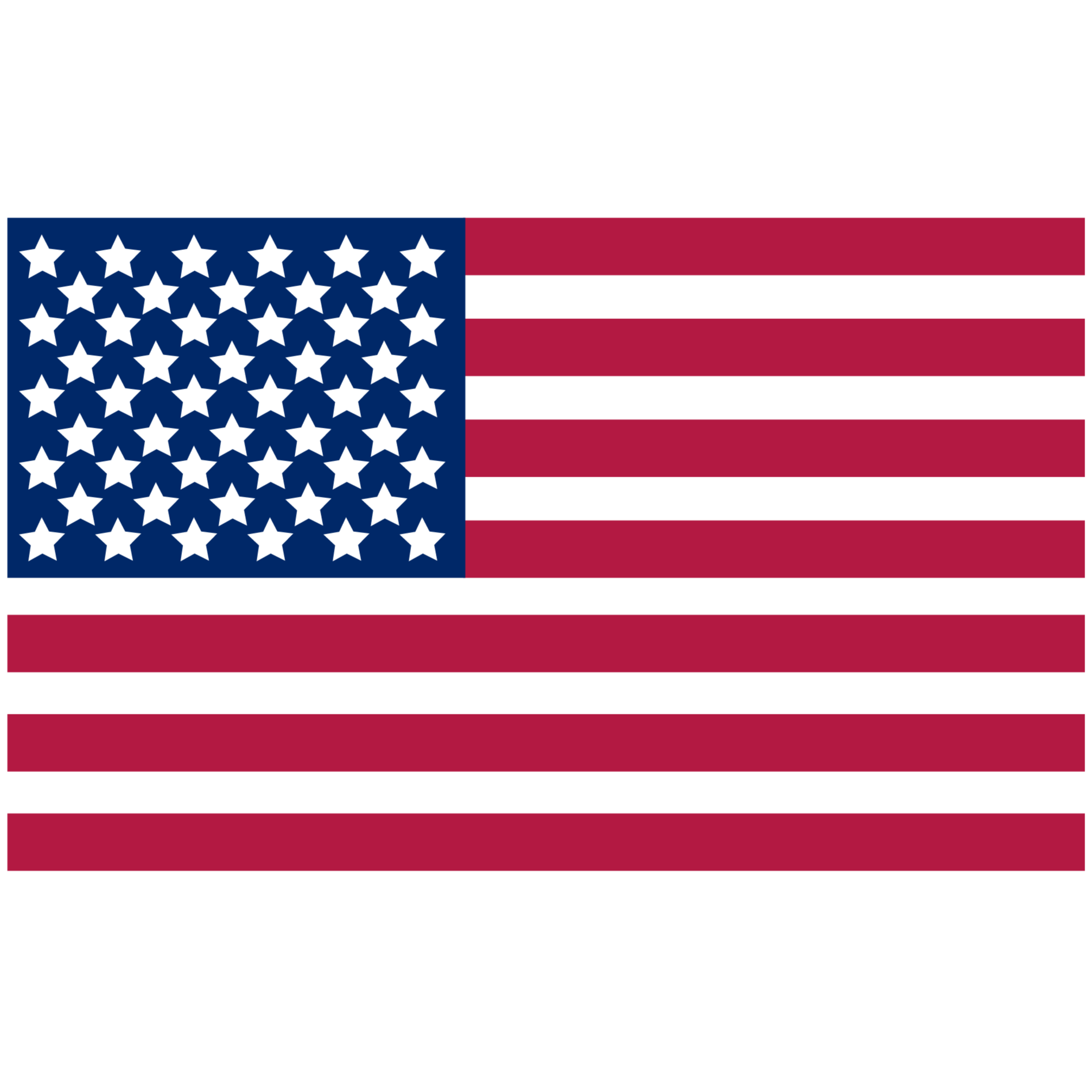 An American flag with 50 stars in a blue field and 13 red and white stripes.
