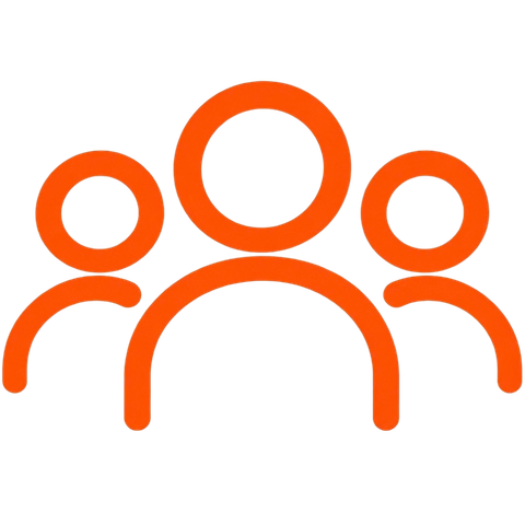 Orange icon of three people, with one larger person in the center and two smaller people on either side