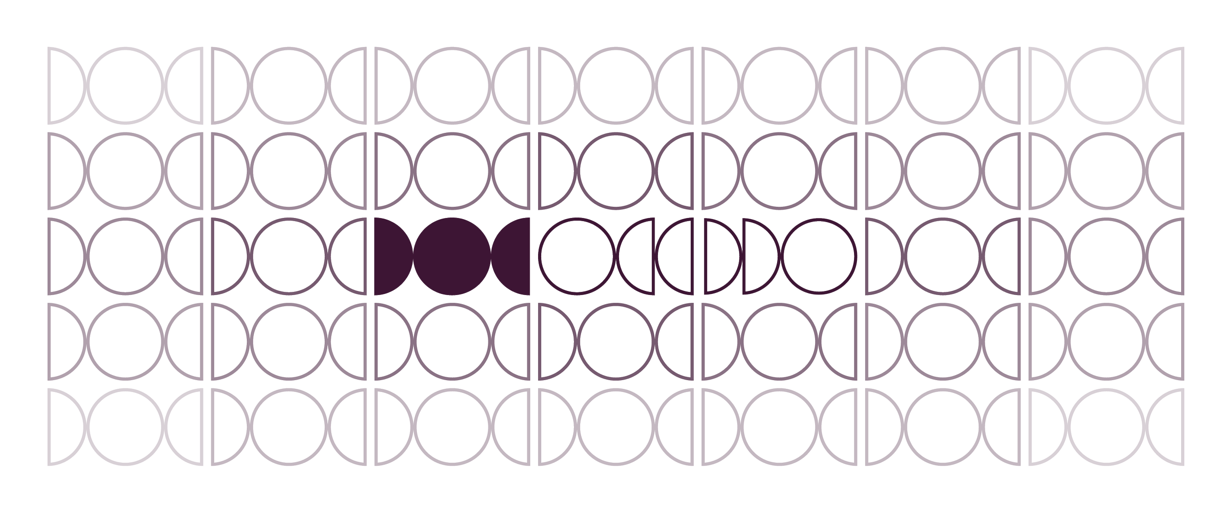 Et lilla, geometrisk design med sirkler og rette linjer på  mørk lilla bakgrunn.