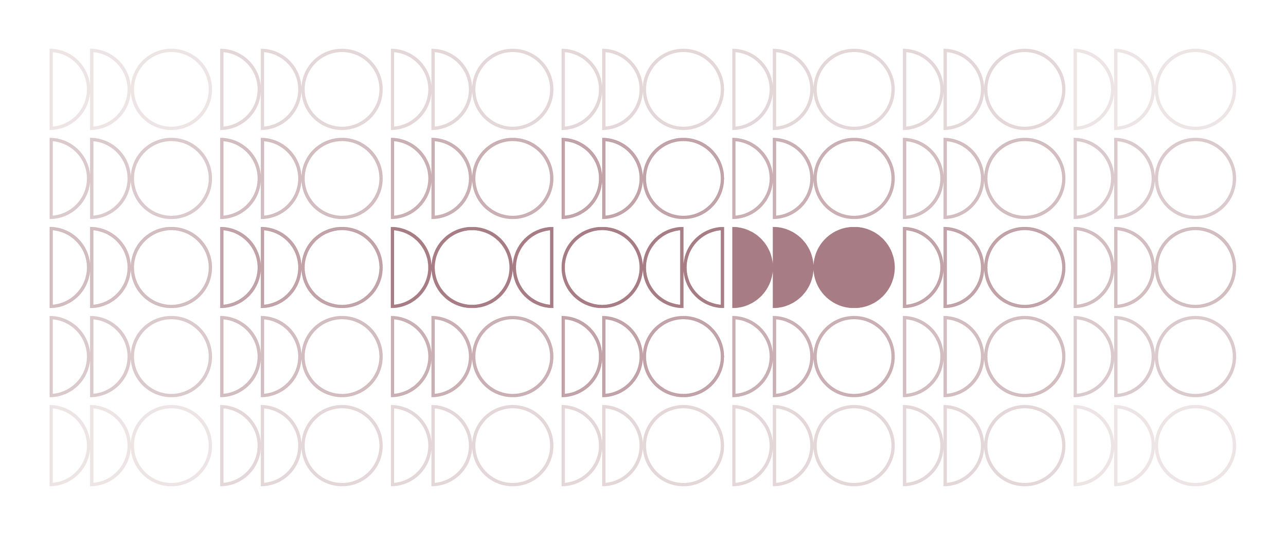 En rosa, geometrisk design med sirkler og rette linjer på lys rosa bakgrunn.