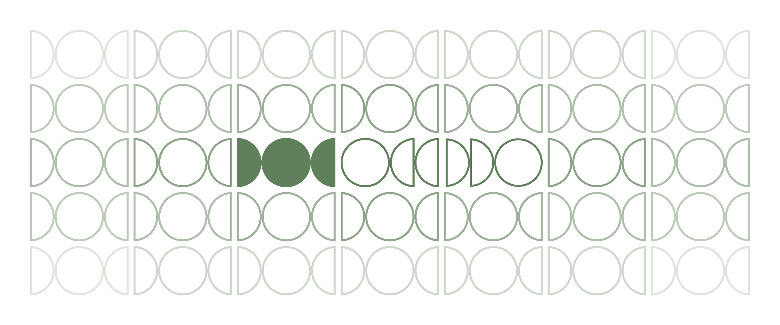 En grønn, geometrisk design med sirkler og rette linjer på lys grønn bakgrunn.