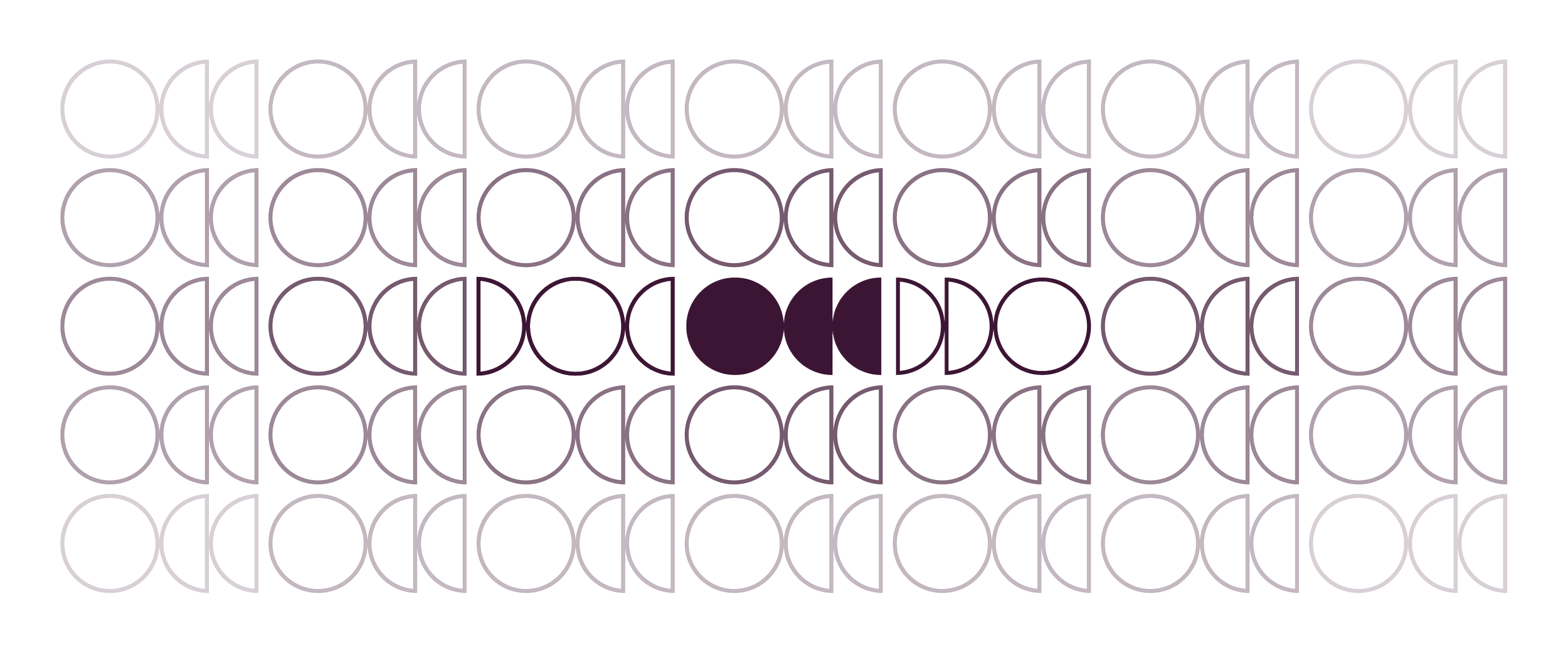 En grønn, geometrisk design med sirkler og rette linjer på lilla bakgrunn.