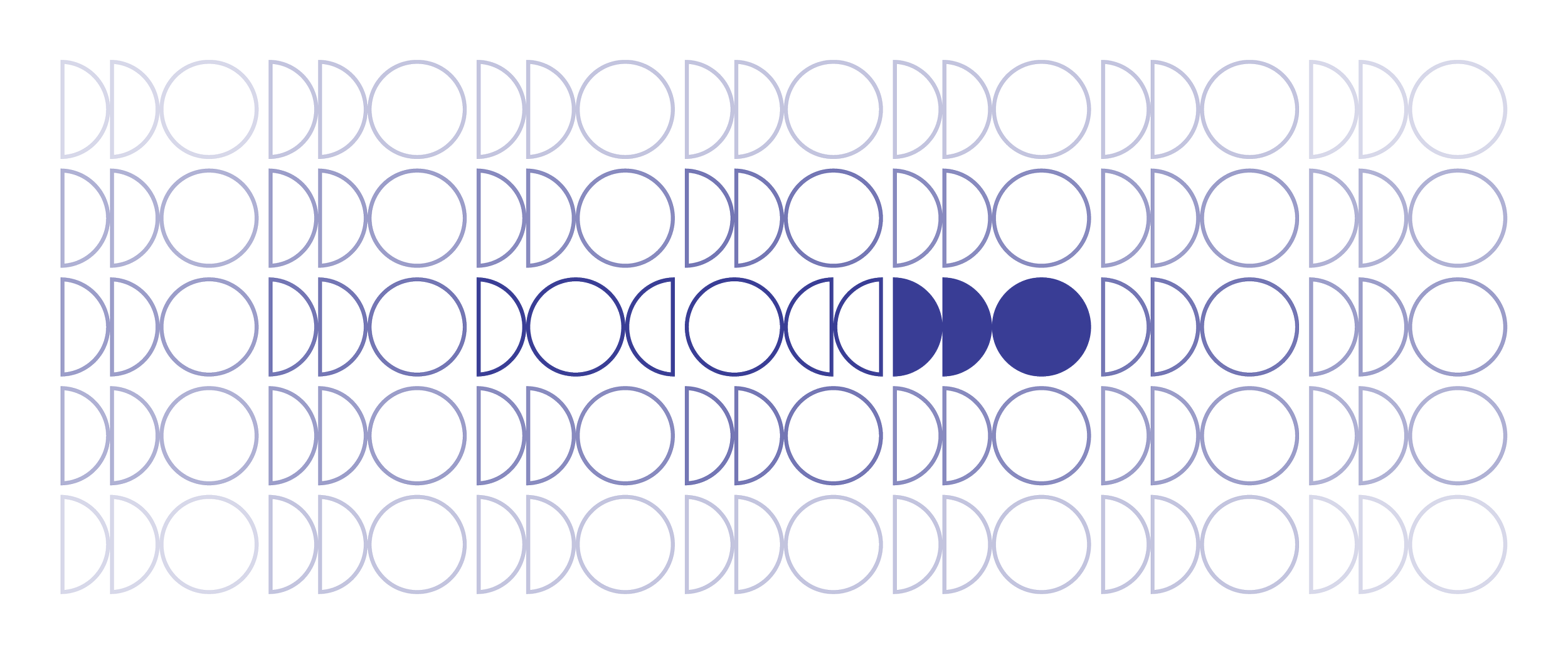 Et blått, geometrisk design med sirkler og rette linjer på mørk blå bakgrunn.