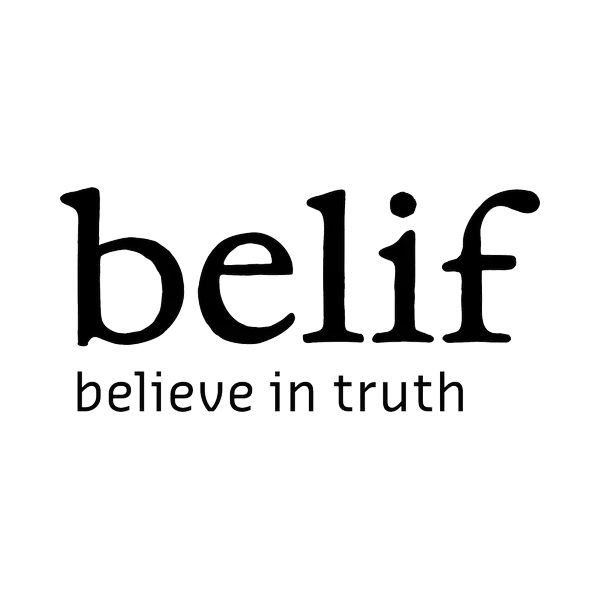 Logo with the word 'belif' and the phrase 'believe in truth' underneath.