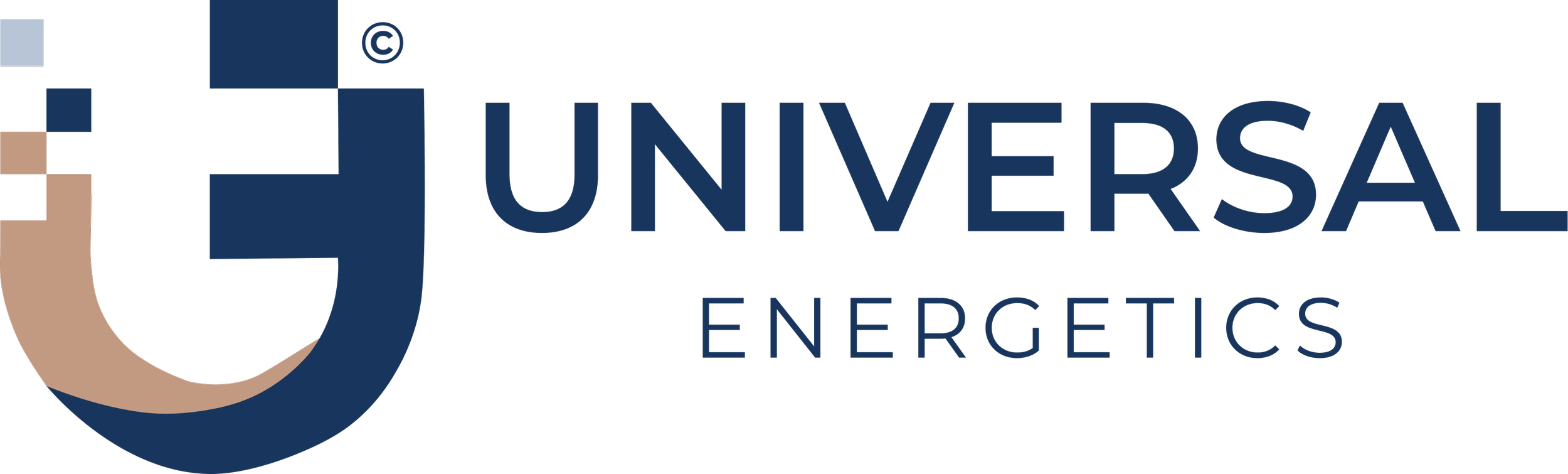 Universal Energetics logo with a stylized 'U' in dark blue and beige, accompanied by the company name in dark blue text.