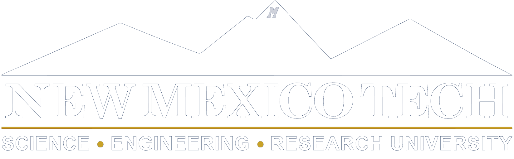 Logo for New Mexico Tech featuring stylized mountains and the text indicating a science, engineering, and research university.