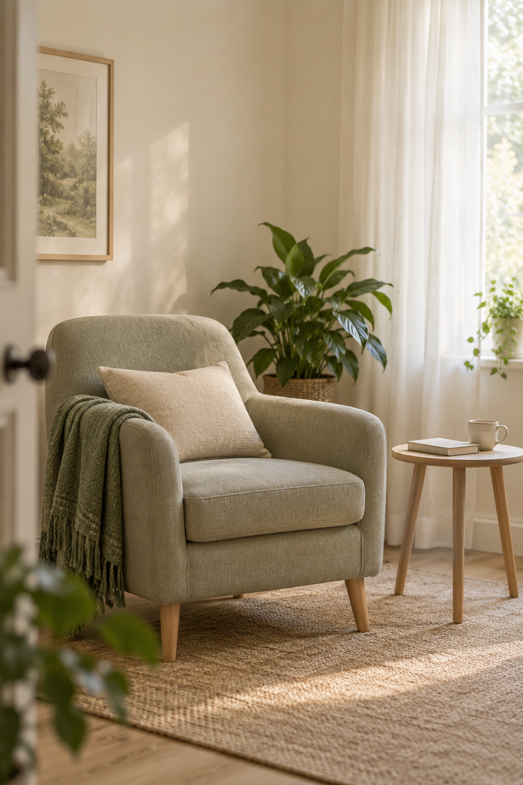 Calm and welcoming therapy room with a comfortable chair