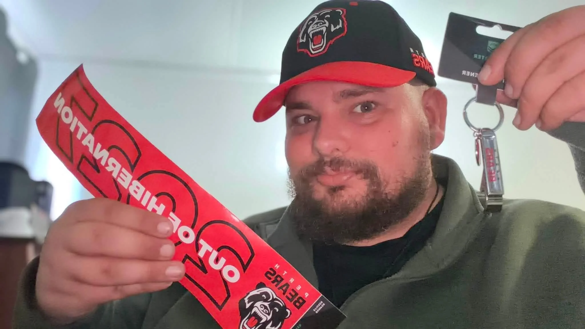 Dean Liddell (founder of Bear with us) with merch.
