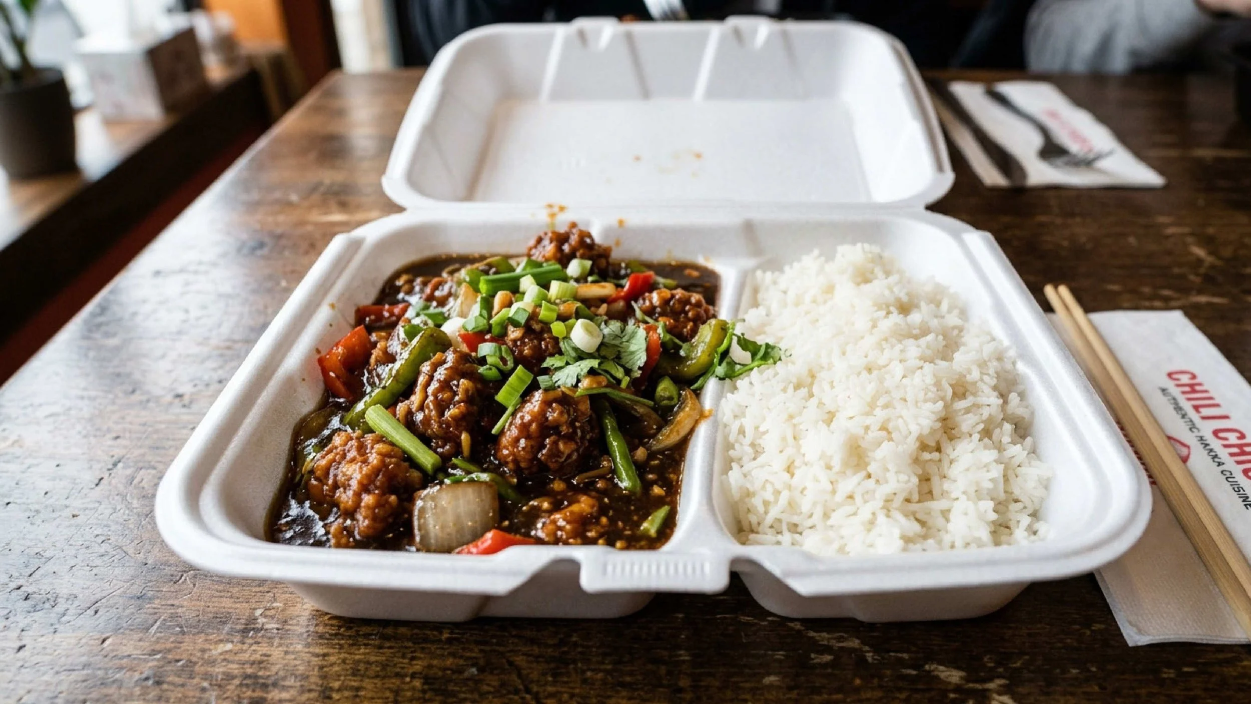 Chilli Chicken On White Rice