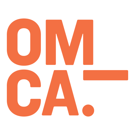 Bold orange text on a white background reading "OM CA."