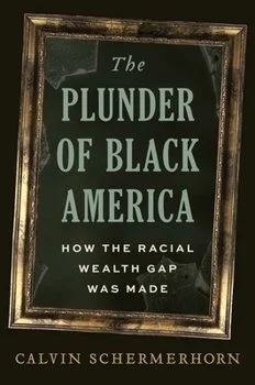 Book cover titled 'The Plunder of Black America' by Calvin Schermerhorn, focusing on racial wealth gap.