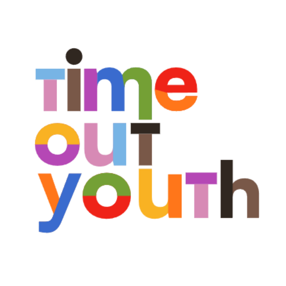 Colorful, abstract text reading "time to bounce" with various geometric shapes and vibrant colors.