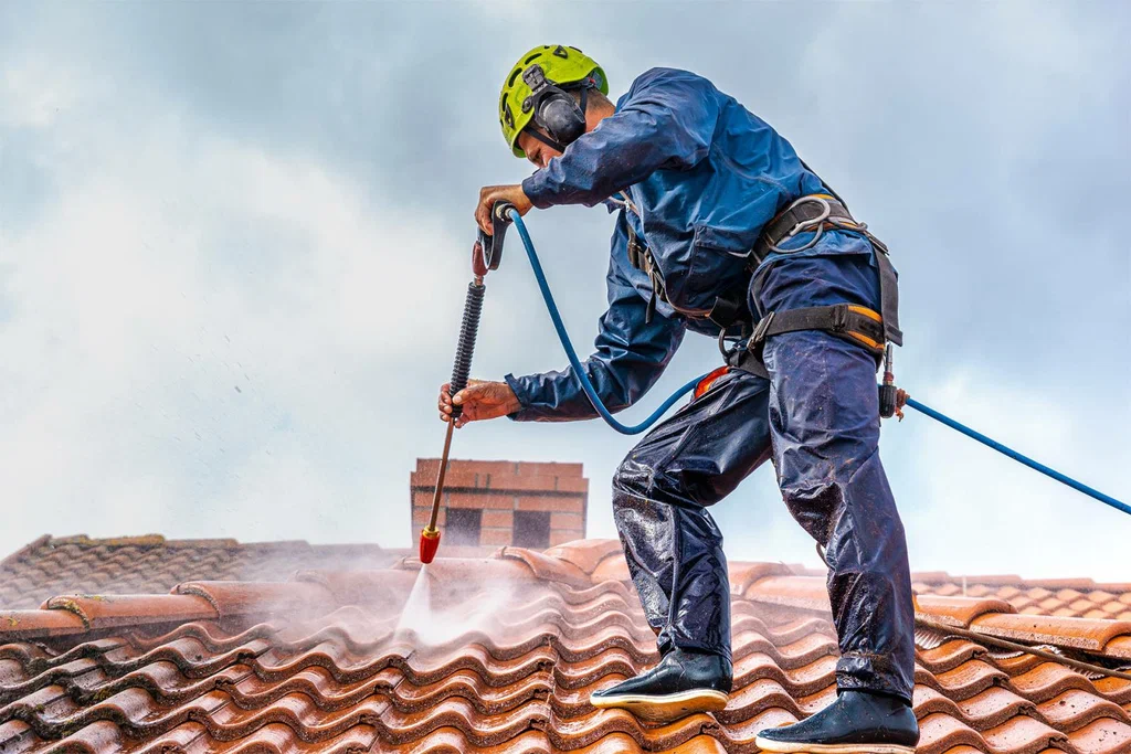 Professional exterior cleaning work on a property