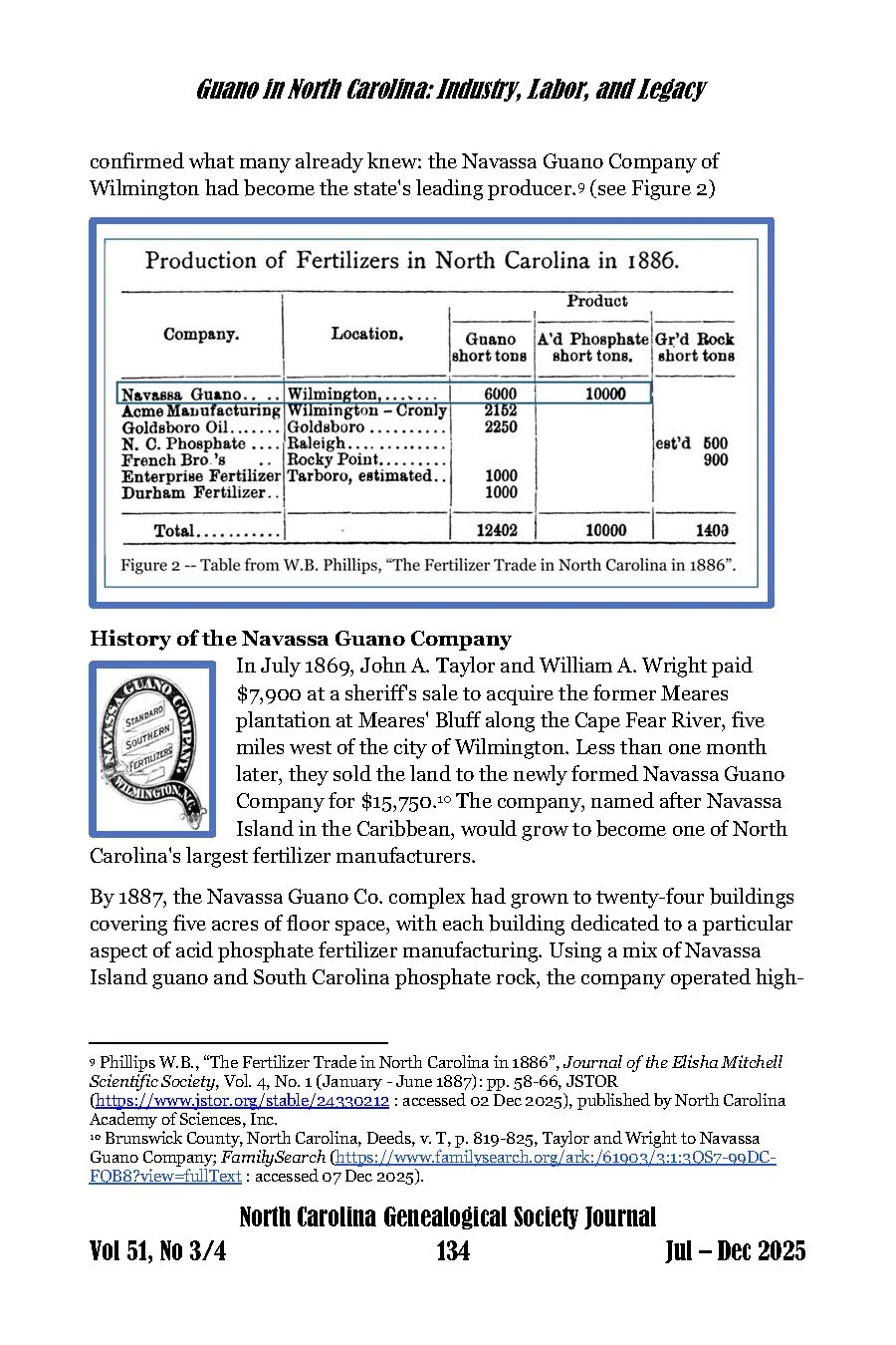 Image of page 3 of the article "Guano in North Carolina: Industry, Labor, and Legacy" – genealogy research. © Butterworth Research