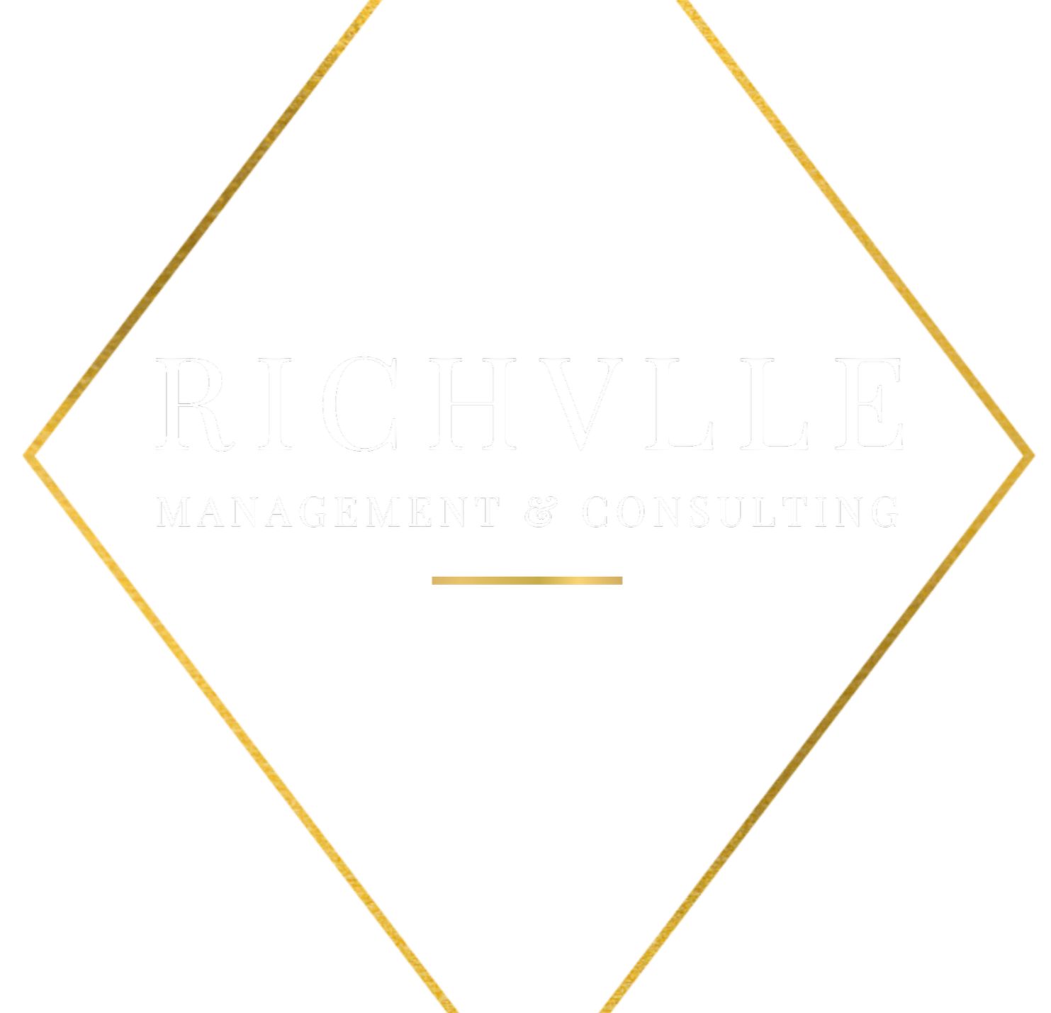 Logo for Richville Management & Consulting with a transparent background, gold diamond outline, and white text.