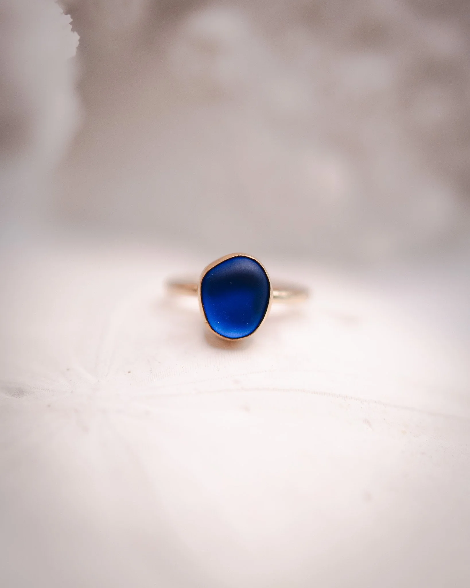 Cobalt Blue Sea Glass Ring Size 6.