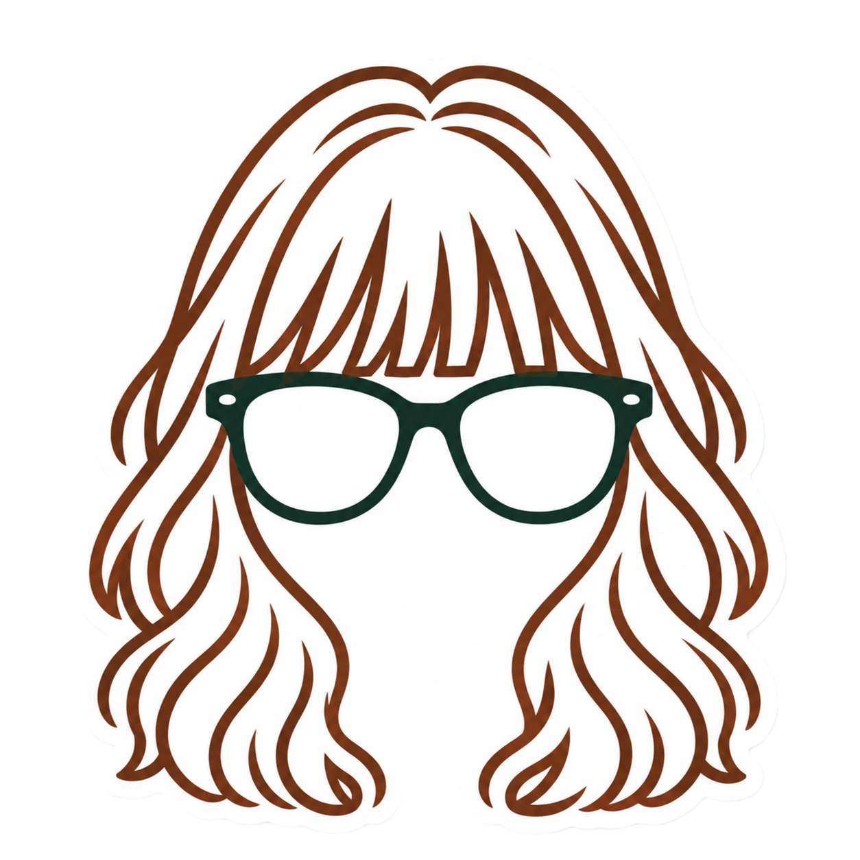 Illustration of a woman with long wavy hair wearing glasses.