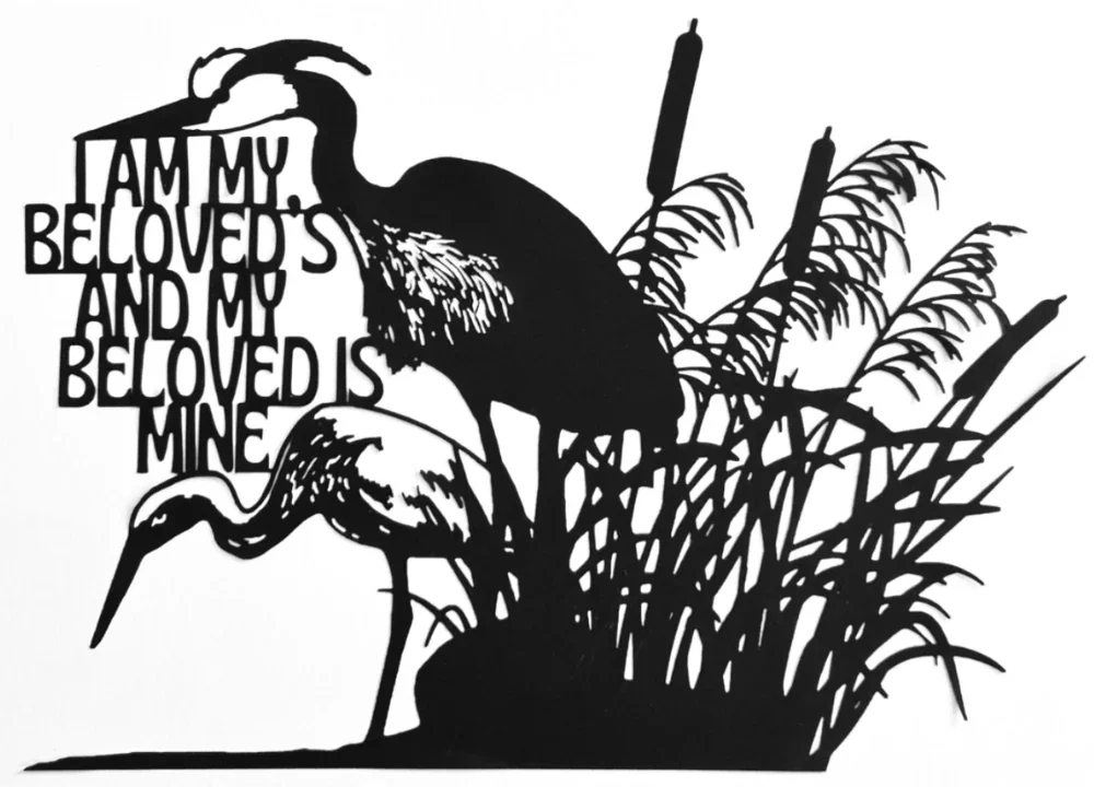 close up of heron song of songs papercut artwork