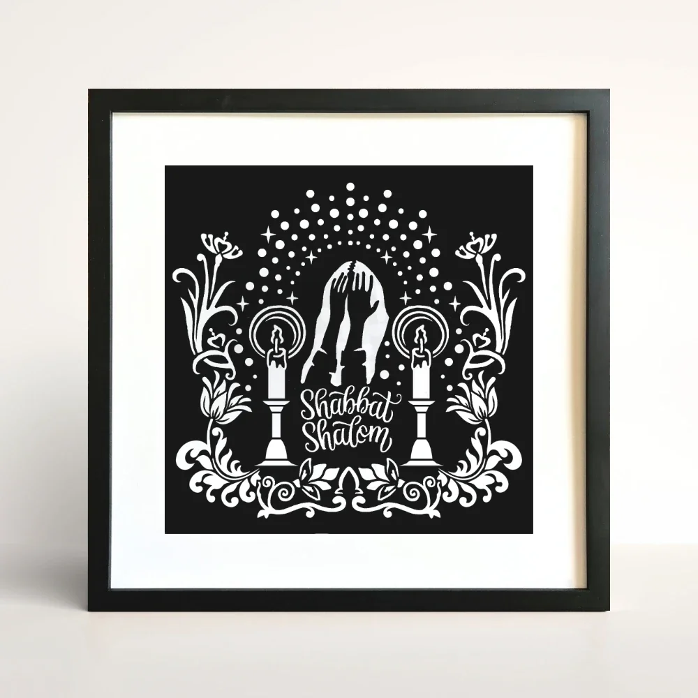 Shabbat Candle Lighting & Blessing Papercut | Jewish Home Wall Art