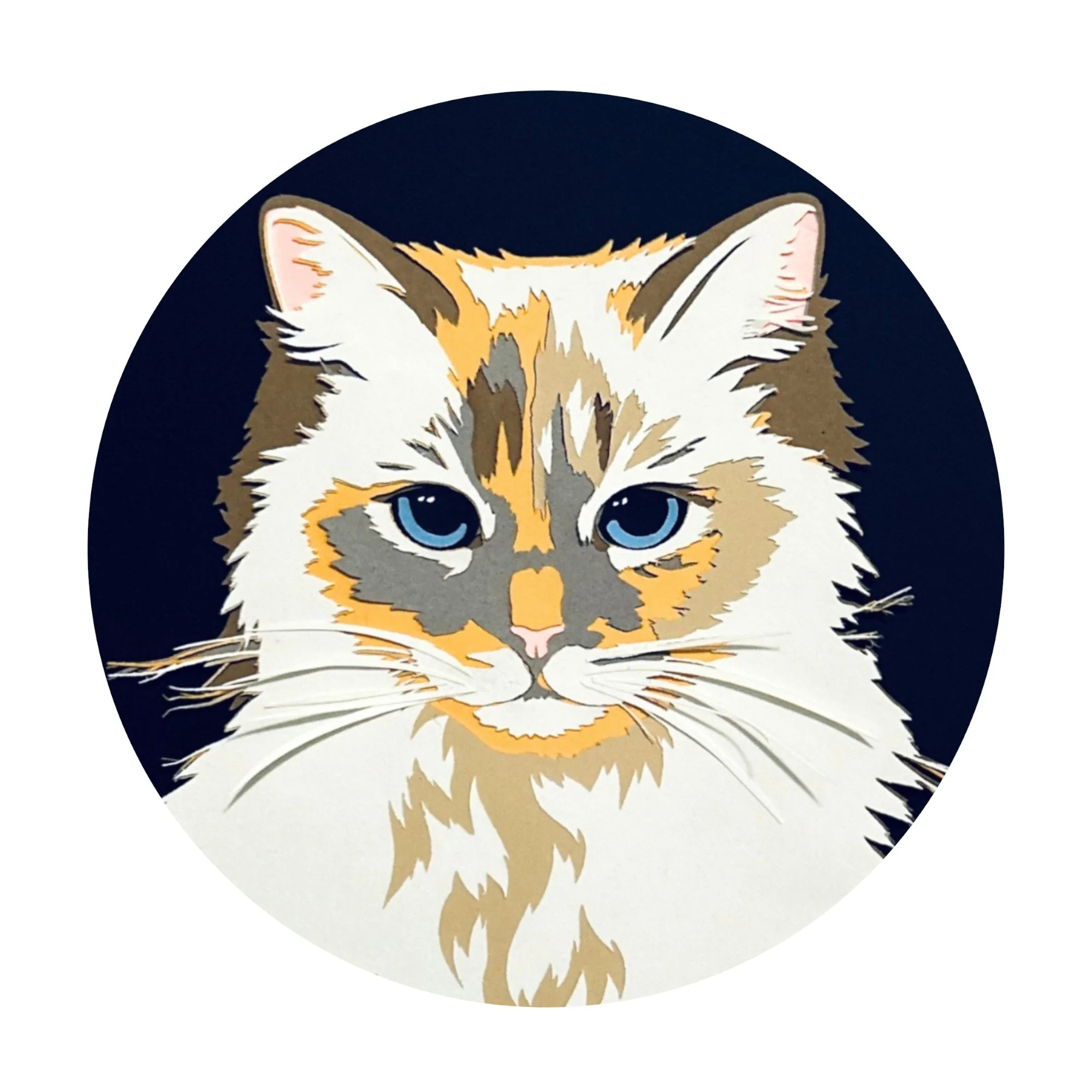 close up of custom cat portrait as a layered papercut