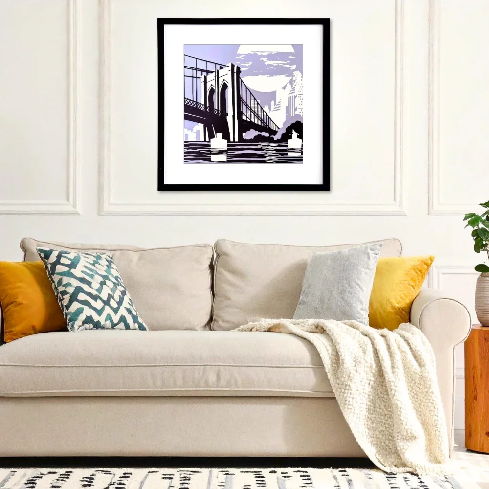 Family-Room-with-Framed-Brooklyn-Bridge-Paper-Art.webp