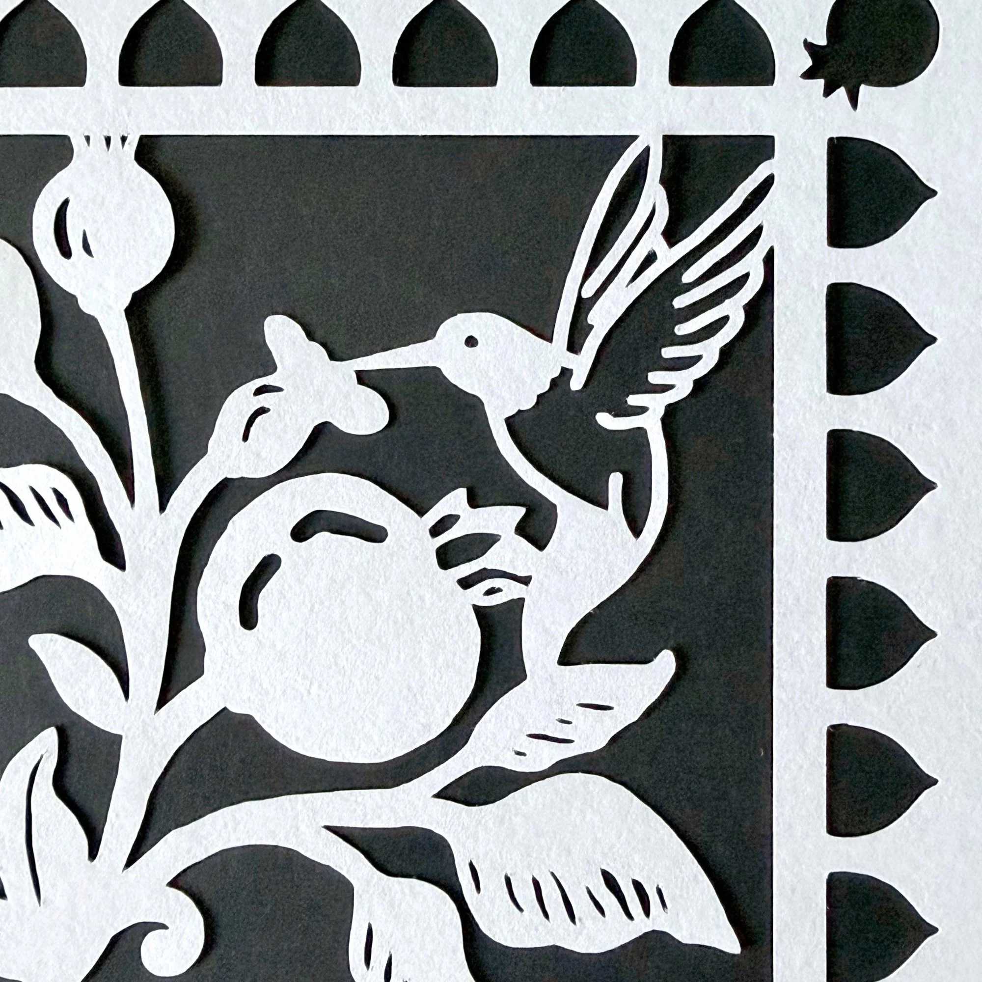 Hummingbird Pomegranate Papercut Hineni