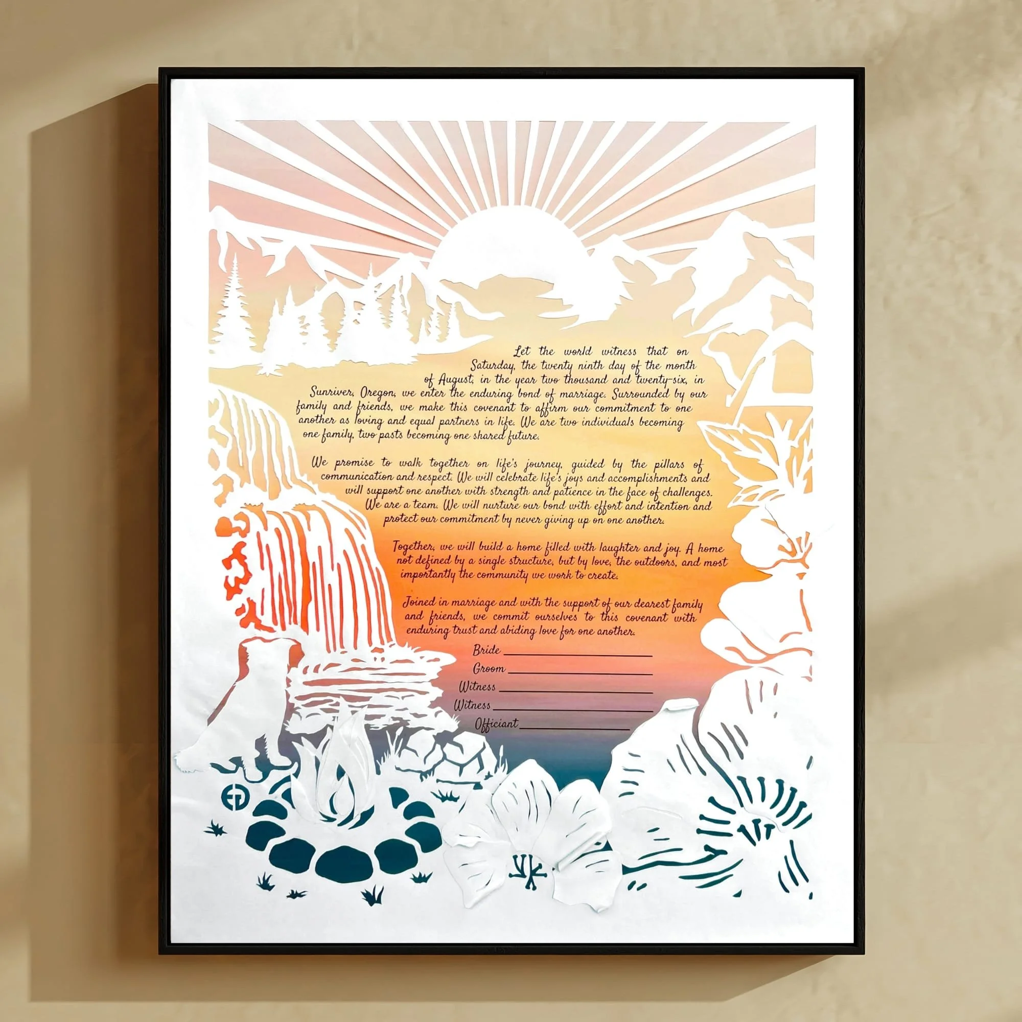 The Adventure Awaits – Hand Cut Hiking & Mountain Papercut Ketubah