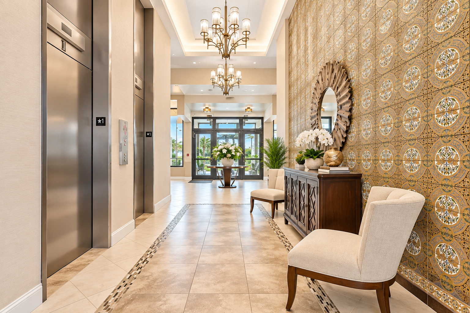 Luxury real estate photography of a modern lobby in Orlando, Florida by Palm & Key Media