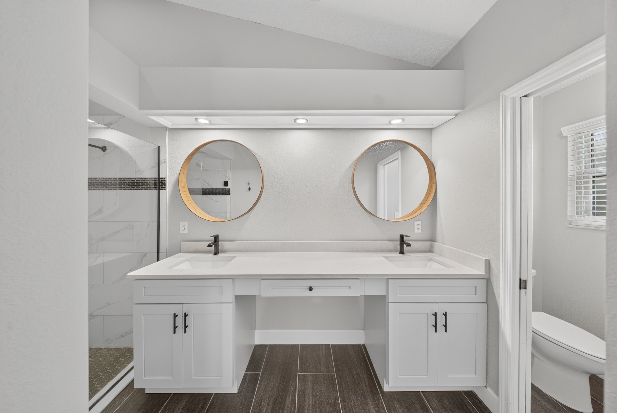 Luxury real estate photography of a modern vanity in Orlando, Florida by Palm & Key Media