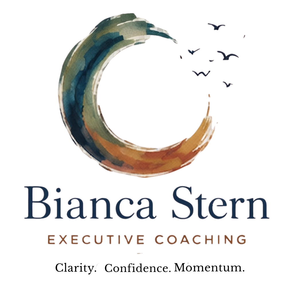 Logo of Blanca Stern Executive Coaching featuring a colorful crescent moon and the company name in bold text.
