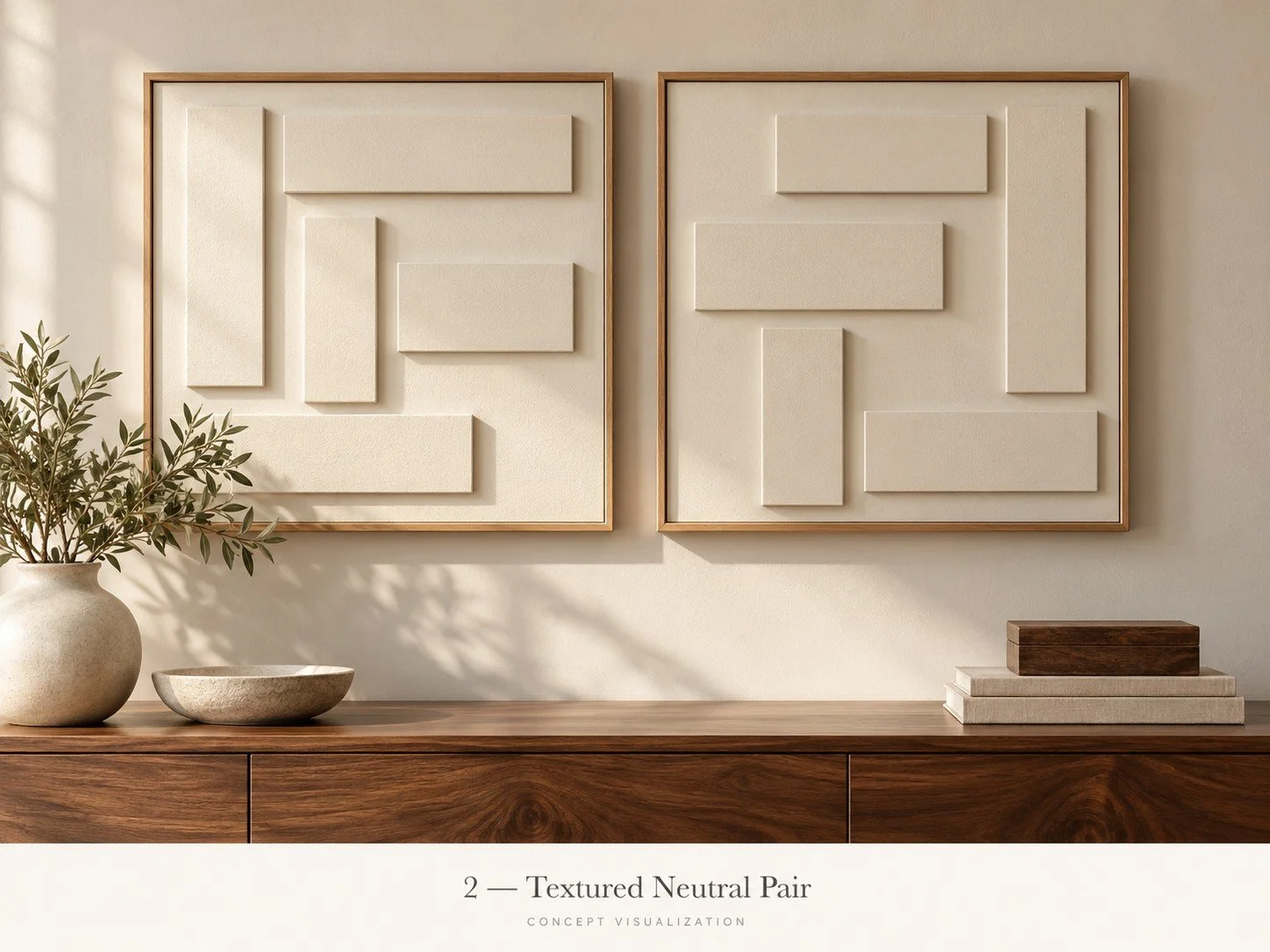 Concept 02 — Textured Neutral Pair
A coordinated pair of layered neutral panels that brings subtle depth to a space.