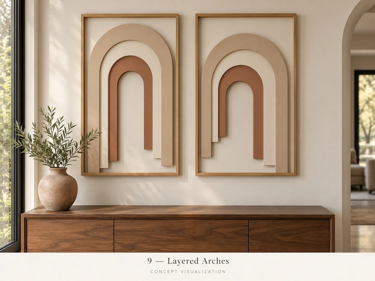 Concept 09 — Layered Arches
Paired sculptural arches combine soft curves with a coordinated painted finish.