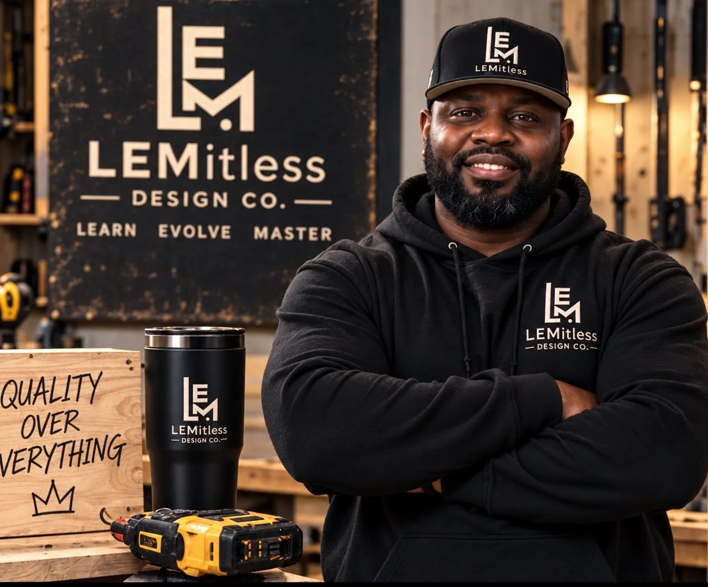 Lenard (Uncle L), owner of LEMitless Design Co., in the workshop