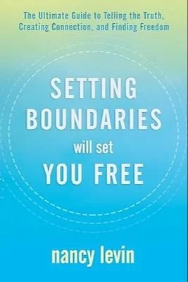 Book cover titled 'Setting Boundaries will set you free' by Nancy Levin, with a light blue background and additional text about truth, connection, and freedom.