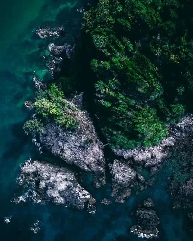 rock islands from above with trees