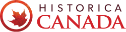 Logo with a red maple leaf inside a circle and the text 'Histórica Canadá' in red.